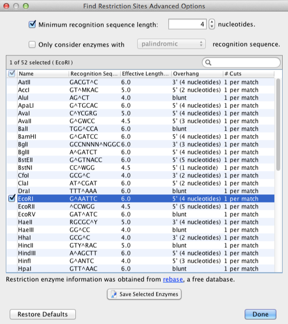 Store and access important restriction enzyme and DNA fragment data